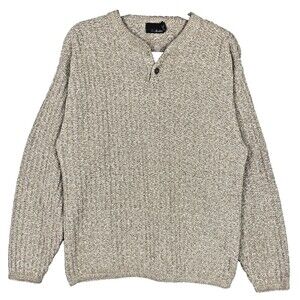 Bill Blass Waffle Knit‎ Sweater Mens Tan Speckled Crew Henley Vintage Cozy